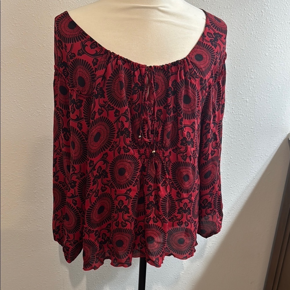 MICHAEL Michael Kors Red and Black Relaxed Smocked Blouse